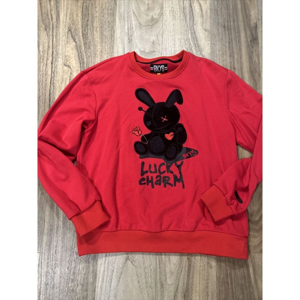 BKYS Black Keys  Sweatshirt‎ LUCKY CHARM Size L Embroidered Red Black